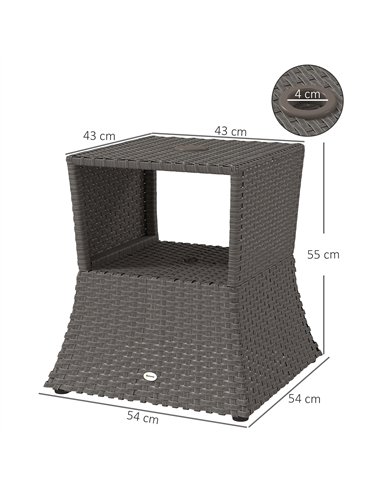Outsunny Rattan Outdoor Coffee Table, Wicker Garden Patio Bistro Side Table with Umbrella Hole and Storage Space, Dark Grey