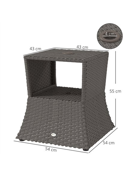 Outsunny Rattan Outdoor Coffee Table, Wicker Garden Patio Bistro Side Table with Umbrella Hole and Storage Space, Dark Grey - pic 198630 | FastDaddyshop