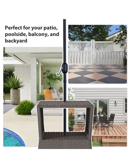 Outsunny Rattan Outdoor Coffee Table, Wicker Garden Patio Bistro Side Table with Umbrella Hole and Storage Space, Dark Grey - pic 198631 | FastDaddyshop