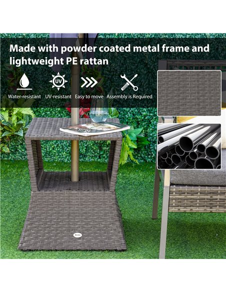 Outsunny Rattan Outdoor Coffee Table, Wicker Garden Patio Bistro Side Table with Umbrella Hole and Storage Space, Dark Grey - pic 198632 | FastDaddyshop