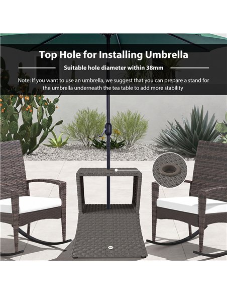 Outsunny Rattan Outdoor Coffee Table, Wicker Garden Patio Bistro Side Table with Umbrella Hole and Storage Space, Dark Grey - pic 198634 | FastDaddyshop