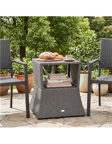 Outsunny Rattan Outdoor Coffee Table, Wicker Garden Patio Bistro Side Table with Umbrella Hole and Storage Space, Dark Grey