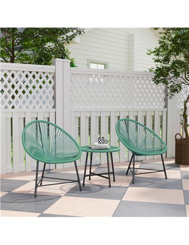 Outsunny Rattan Bistro Set with Acapulco Chairs and Glass Table, Green