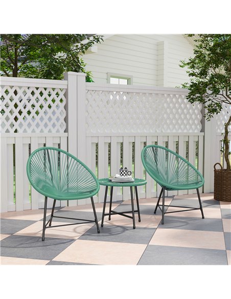 Outsunny Rattan Bistro Set with Acapulco Chairs and Glass Table, Green - pic 198638 | FastDaddyshop