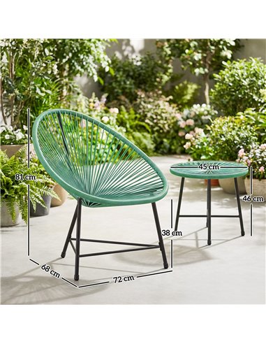 Outsunny Rattan Bistro Set with Acapulco Chairs and Glass Table, Green