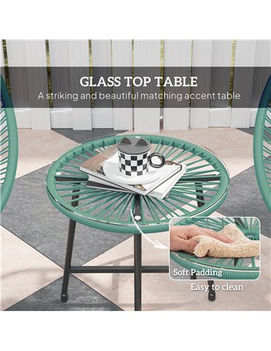 Outsunny Rattan Bistro Set with Acapulco Chairs and Glass Table, Green