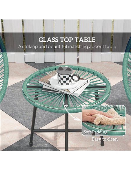 Outsunny Rattan Bistro Set with Acapulco Chairs and Glass Table, Green - pic 198642 | FastDaddyshop