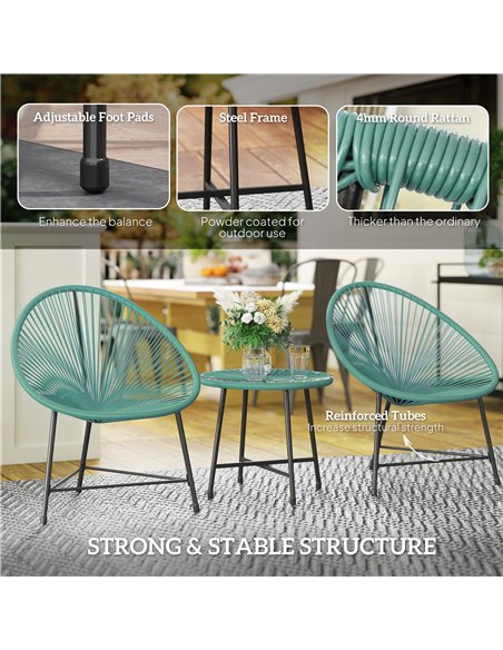 Outsunny Rattan Bistro Set with Acapulco Chairs and Glass Table, Green - pic 198643 | FastDaddyshop