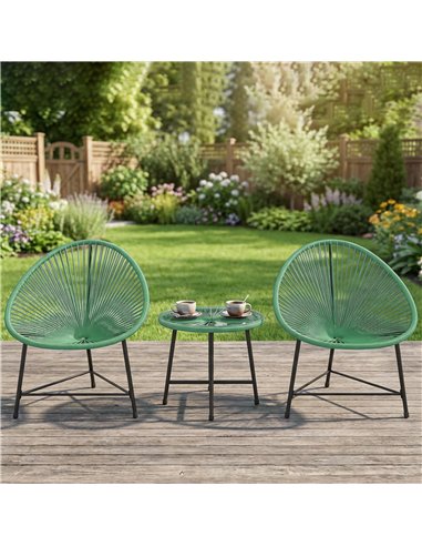 Outsunny Rattan Bistro Set with Acapulco Chairs and Glass Table, Green