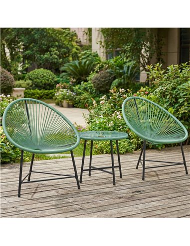 Outsunny Rattan Bistro Set with Acapulco Chairs and Glass Table, Green