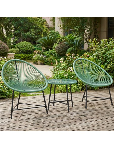 Outsunny Rattan Bistro Set with Acapulco Chairs and Glass Table, Green - pic 198645 | FastDaddyshop