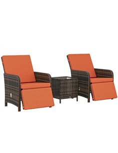 Outsunny 3 Pieces Rattan Bistro Set Balcony Furniture with Cushions, Storage Function - Orange