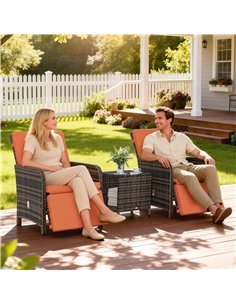 Outsunny 3 Pieces Rattan Bistro Set Balcony Furniture with Cushions, Storage Function - Orange 2