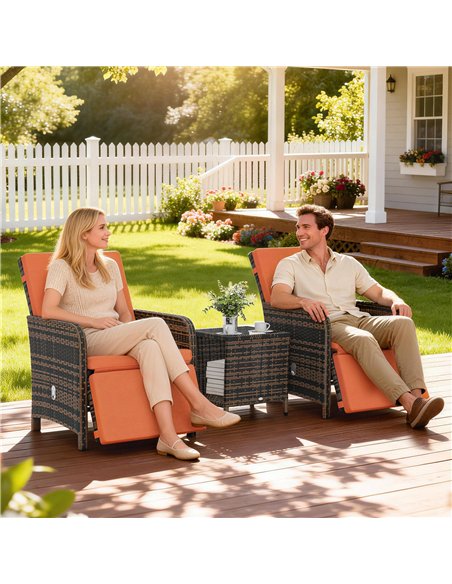 Outsunny 3 Pieces Rattan Bistro Set Balcony Furniture with Cushions, Storage Function - Orange - pic 198647 | FastDaddyshop