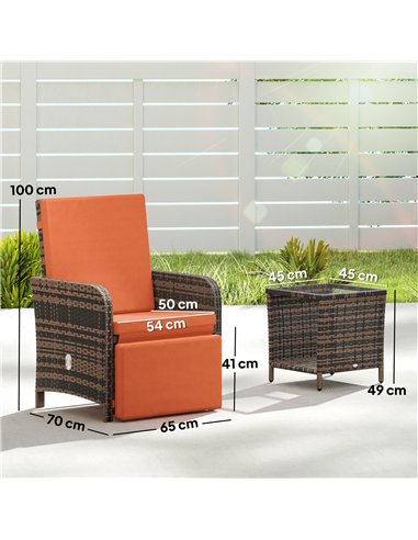 Outsunny 3 Pieces Rattan Bistro Set Balcony Furniture with Cushions, Storage Function - Orange