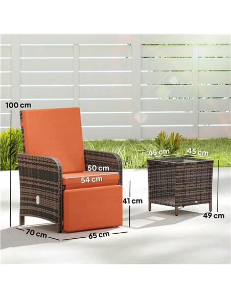 Outsunny 3 Pieces Rattan Bistro Set Balcony Furniture with Cushions, Storage Function - Orange - pic 198648 | FastDaddyshop