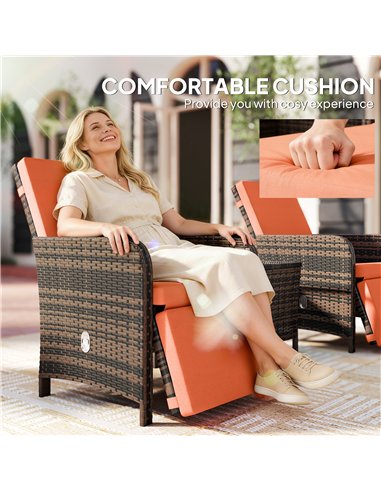 Outsunny 3 Pieces Rattan Bistro Set Balcony Furniture with Cushions, Storage Function - Orange