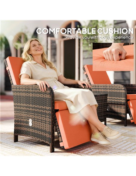 Outsunny 3 Pieces Rattan Bistro Set Balcony Furniture with Cushions, Storage Function - Orange - pic 198650 | FastDaddyshop