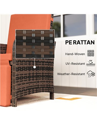 Outsunny 3 Pieces Rattan Bistro Set Balcony Furniture with Cushions, Storage Function - Orange