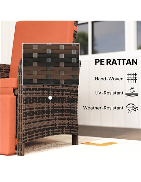 Outsunny 3 Pieces Rattan Bistro Set Balcony Furniture with Cushions, Storage Function - Orange - pic 198651 | FastDaddyshop
