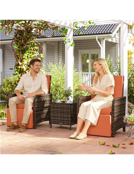 Outsunny 3 Pieces Rattan Bistro Set Balcony Furniture with Cushions, Storage Function - Orange - pic 198654 | FastDaddyshop