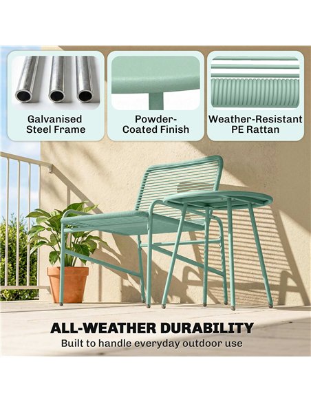 Outsunny 3 Piece Rattan Bistro Set, Outdoor Garden Furniture Set with 2 Chairs, Round Coffee Table for Patio, Balcony, Green - pic 198659 | FastDaddyshop