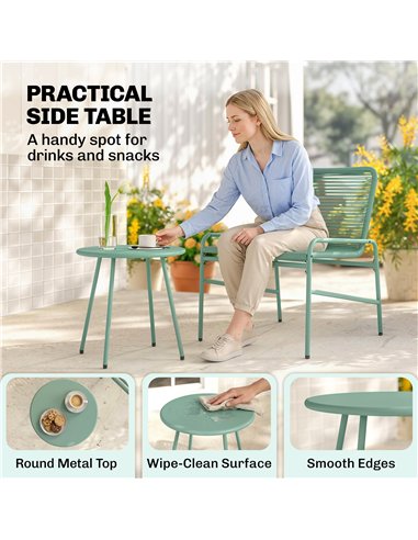 Outsunny 3 Piece Rattan Bistro Set, Outdoor Garden Furniture Set with 2 Chairs, Round Coffee Table for Patio, Balcony, Green