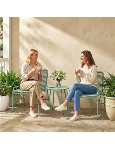 Outsunny 3 Piece Rattan Bistro Set, Outdoor Garden Furniture Set with 2 Chairs, Round Coffee Table for Patio, Balcony, Green