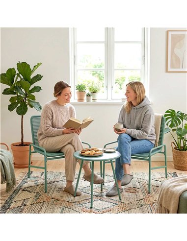 Outsunny 3 Piece Rattan Bistro Set, Outdoor Garden Furniture Set with 2 Chairs, Round Coffee Table for Patio, Balcony, Green