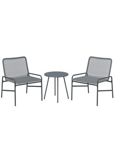 Outsunny 3 Piece Rattan Bistro Set, Outdoor Garden Furniture Set with 2 Chairs, Round Coffee Table for Patio, Balcony, Dark Grey