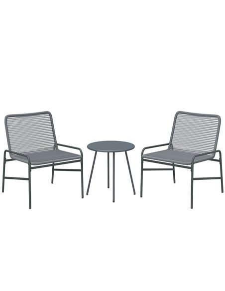 Outsunny 3 Piece Rattan Bistro Set, Outdoor Garden Furniture Set with 2 Chairs, Round Coffee Table for Patio, Balcony, Dark Grey - pic 198664 | FastDaddyshop