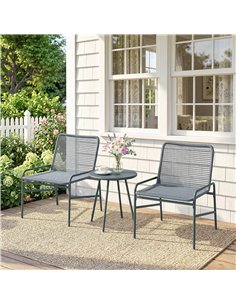 Outsunny 3 Piece Rattan Bistro Set, Outdoor Garden Furniture Set with 2 Chairs, Round Coffee Table for Patio, Balcony, Dark Grey 2