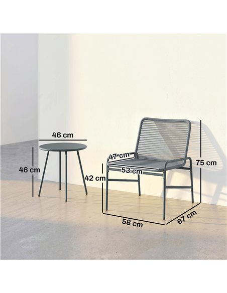 Outsunny 3 Piece Rattan Bistro Set, Outdoor Garden Furniture Set with 2 Chairs, Round Coffee Table for Patio, Balcony, Dark Grey - pic 198666 | FastDaddyshop