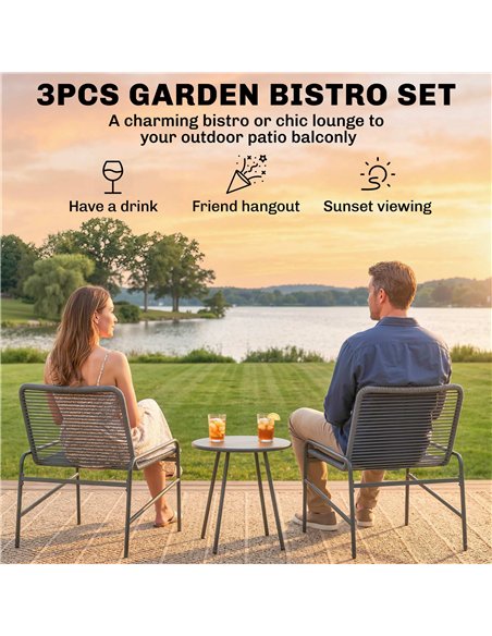 Outsunny 3 Piece Rattan Bistro Set, Outdoor Garden Furniture Set with 2 Chairs, Round Coffee Table for Patio, Balcony, Dark Grey - pic 198667 | FastDaddyshop