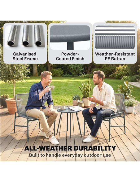 Outsunny 3 Piece Rattan Bistro Set, Outdoor Garden Furniture Set with 2 Chairs, Round Coffee Table for Patio, Balcony, Dark Grey - pic 198668 | FastDaddyshop