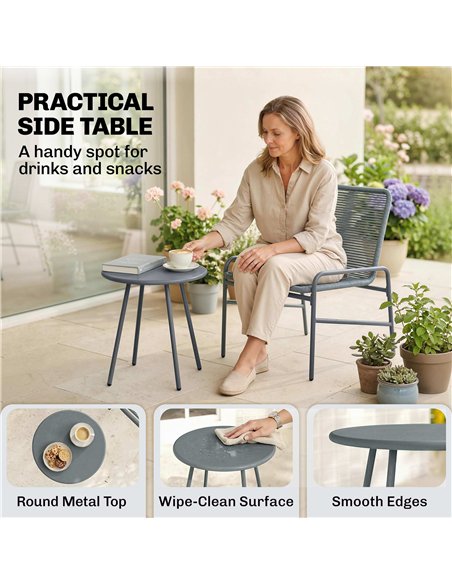 Outsunny 3 Piece Rattan Bistro Set, Outdoor Garden Furniture Set with 2 Chairs, Round Coffee Table for Patio, Balcony, Dark Grey - pic 198669 | FastDaddyshop