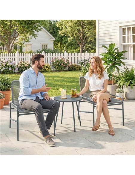 Outsunny 3 Piece Rattan Bistro Set, Outdoor Garden Furniture Set with 2 Chairs, Round Coffee Table for Patio, Balcony, Dark Grey - pic 198671 | FastDaddyshop