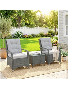 Outsunny 3 Pieces Rattan Bistro Set, Wicker Garden Furniture Set with Metal Frame, Cover, Glass Top Coffee Table, Light Grey 2