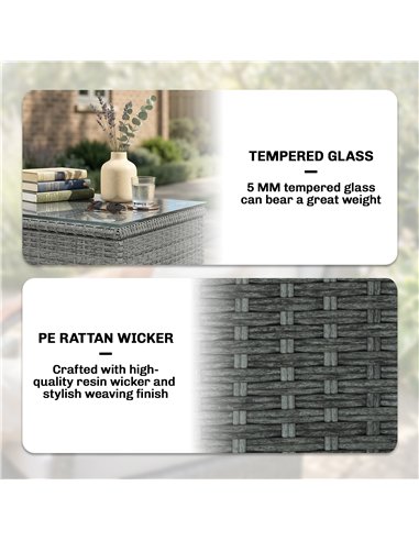 Outsunny 3 Pieces Rattan Bistro Set, Wicker Garden Furniture Set with Metal Frame, Cover, Glass Top Coffee Table, Light Grey