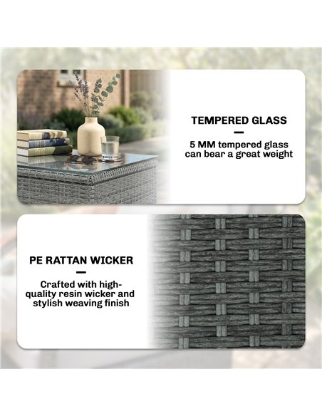 Outsunny 3 Pieces Rattan Bistro Set, Wicker Garden Furniture Set with Metal Frame, Cover, Glass Top Coffee Table, Light Grey - pic 198679 | FastDaddyshop