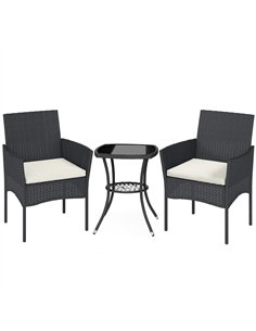 Outsunny 3 Piece Rattan Bistro Set, PE Wicker Garden Furniture Conversation Set with 2 Tier Glass-Top Table, Chairs, Cream White