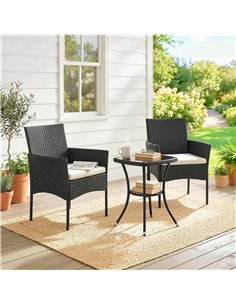 Outsunny 3 Piece Rattan Bistro Set, PE Wicker Garden Furniture Conversation Set with 2 Tier Glass-Top Table, Chairs, Cream White 2