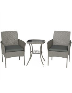 Outsunny 3 Piece Rattan Bistro Set, PE Wicker Garden Furniture Conversation Set with 2 Tier Glass-Top Table, Chairs, Dark Grey