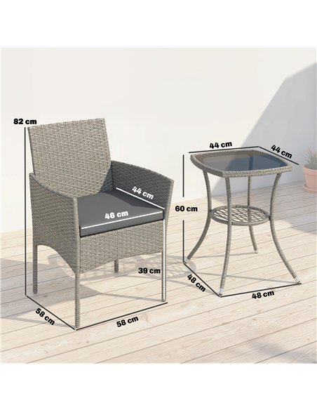Outsunny 3 Piece Rattan Bistro Set, PE Wicker Garden Furniture Conversation Set with 2 Tier Glass-Top Table, Chairs, Dark Grey - pic 198693 | FastDaddyshop