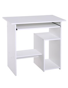 HOMCOM Compact Small Computer PC Table Desk with Keyboard Tray Storage, White