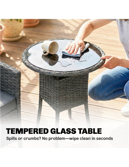 Outsunny Rattan Bistro Set, Reclining Garden Chairs and Glass Coffee Table with Cushions for Patio Balcony Porch, Grey - pic 198707 | FastDaddyshop