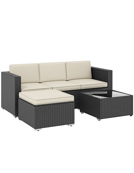 Outsunny 3 Pieces Garden Furniture Set w/ Cushions, PE Rattan Wicker Conversation Corner Sofa Set - pic 198718 | FastDaddyshop