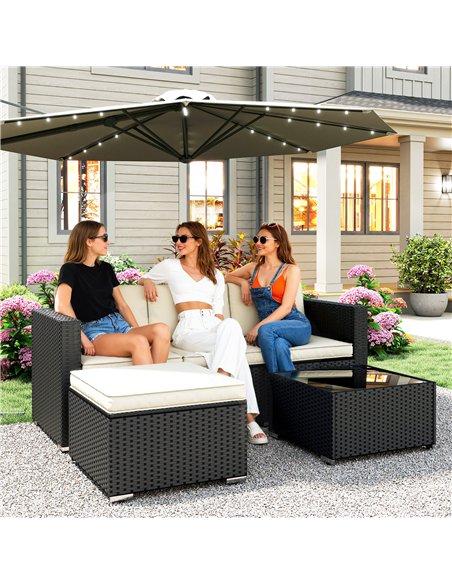 Outsunny 3 Pieces Garden Furniture Set w/ Cushions, PE Rattan Wicker Conversation Corner Sofa Set - pic 198719 | FastDaddyshop