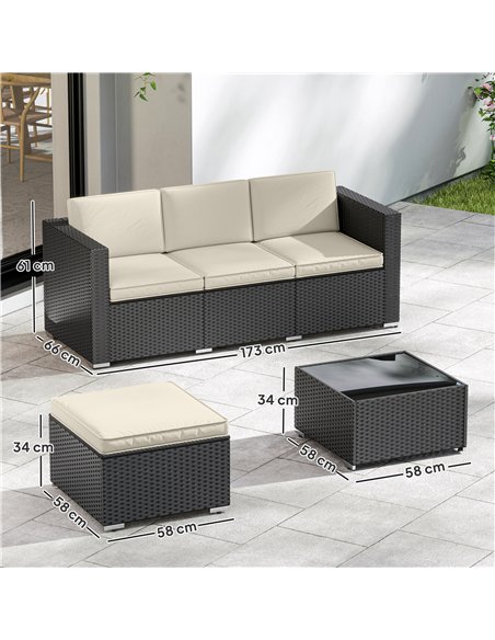 Outsunny 3 Pieces Garden Furniture Set w/ Cushions, PE Rattan Wicker Conversation Corner Sofa Set - pic 198720 | FastDaddyshop