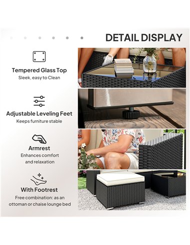 Outsunny 3 Pieces Garden Furniture Set w/ Cushions, PE Rattan Wicker Conversation Corner Sofa Set